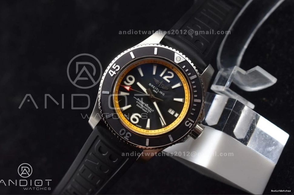A Bezel Dial Rehaut Best Superocean Edition and 44 1:1 On Rubber Casual Black with TF Automatic Strap Yellow Black 471 0103